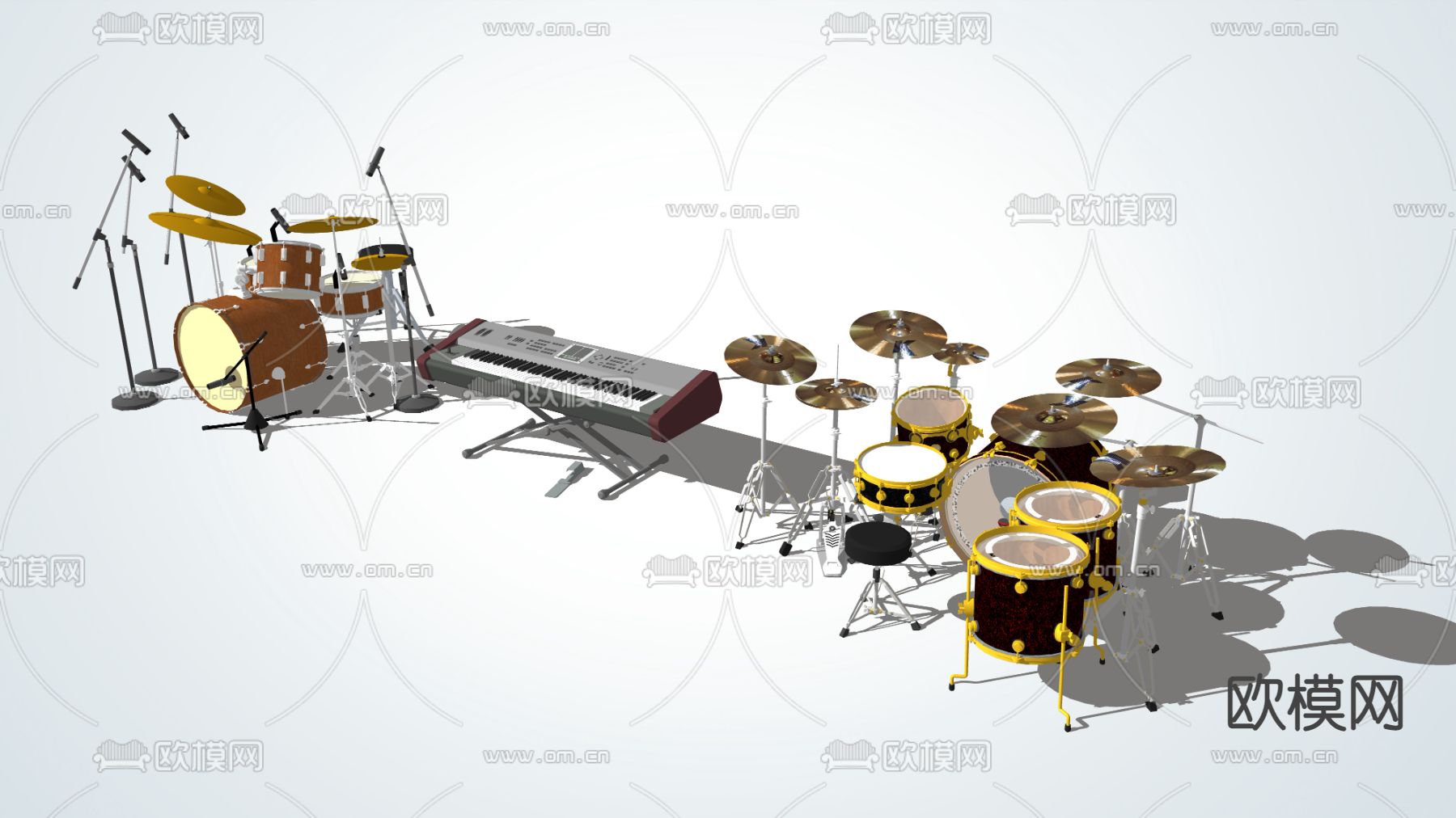 现代乐器架子鼓su模型下载（渲染图3）