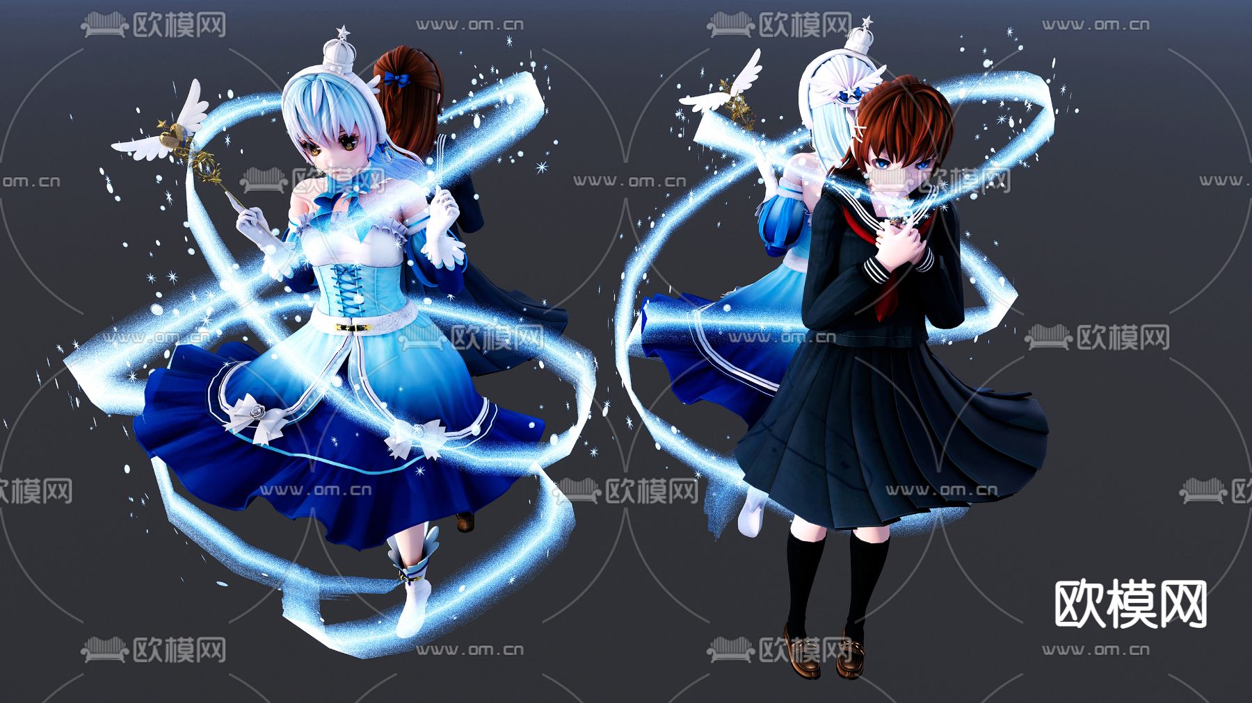 现代冰雪少女su模型下载（渲染图1）