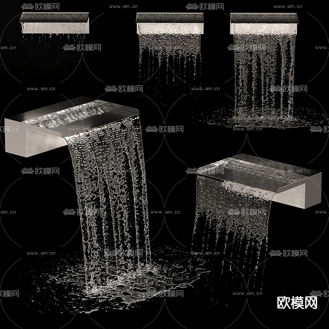 现代不锈钢喷泉瀑布3d模型