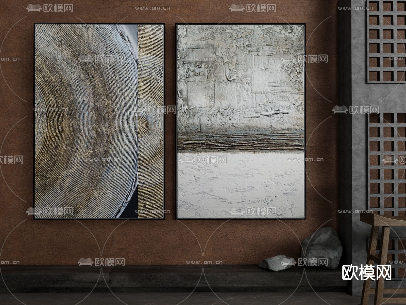 侘寂装饰画su模型下载（渲染图1）