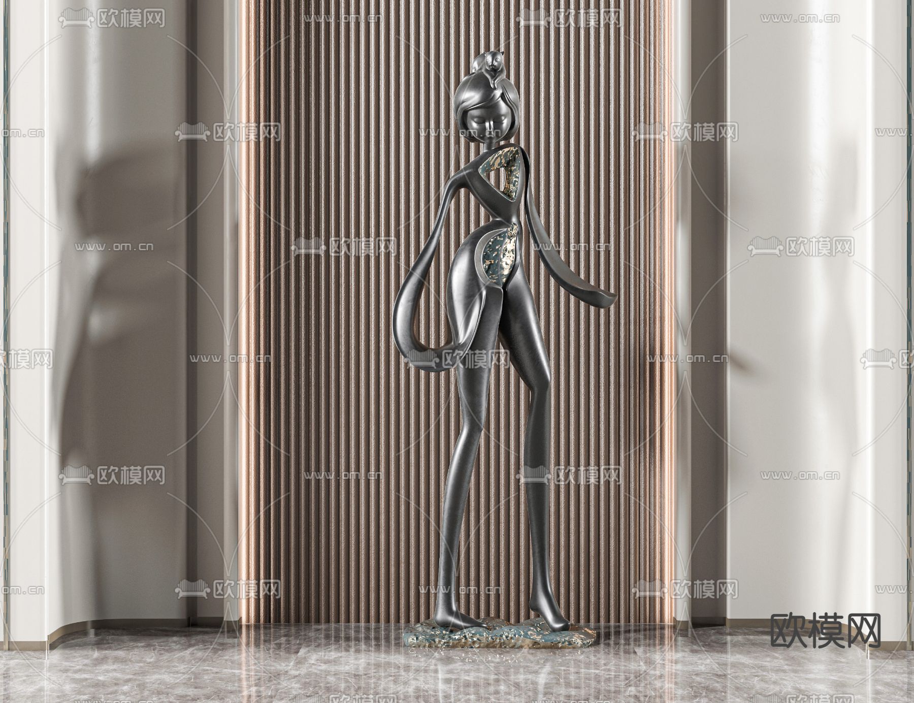 现代抽象人物雕塑摆件3d模型下载