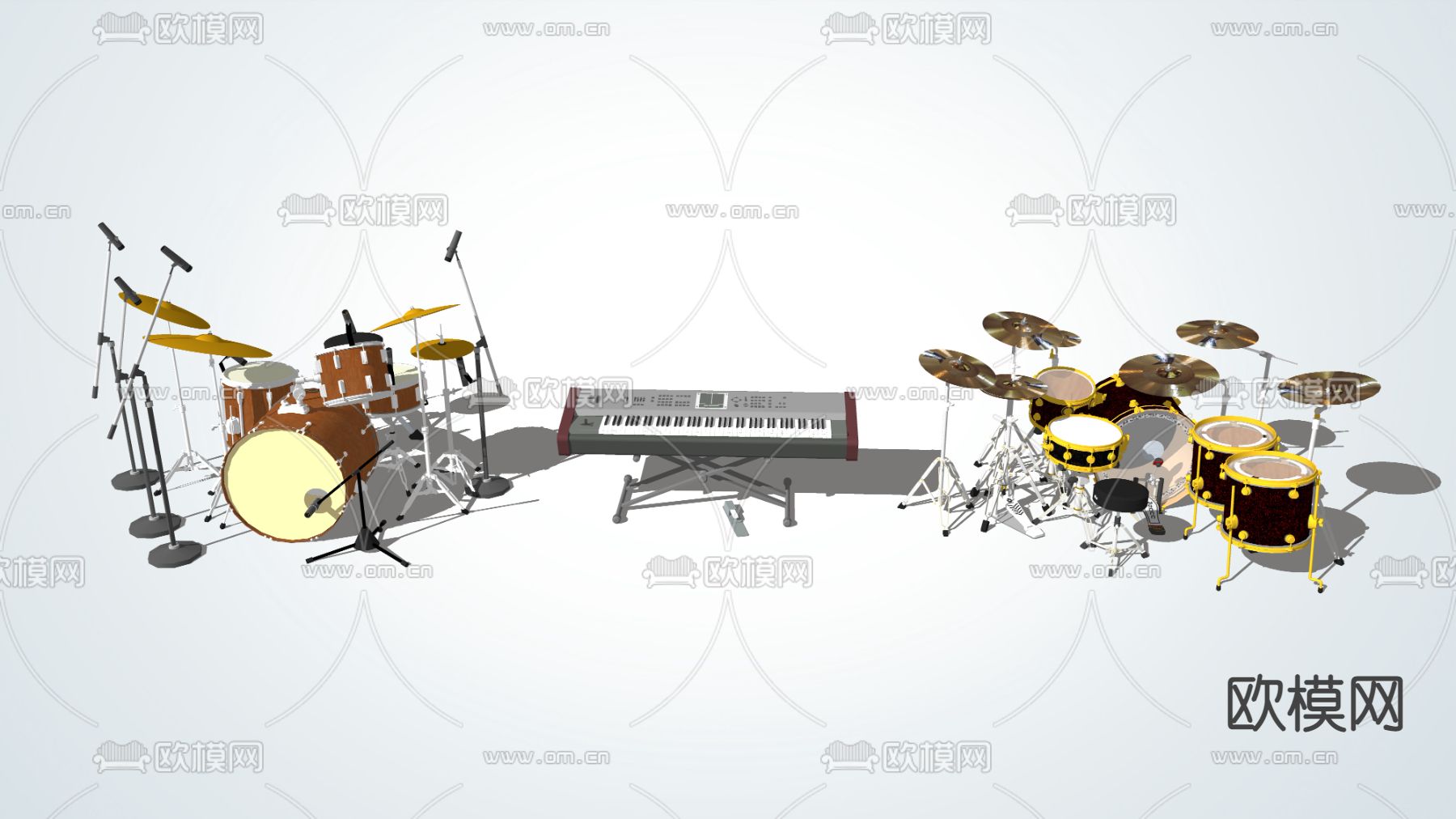 现代乐器架子鼓su模型下载（渲染图1）