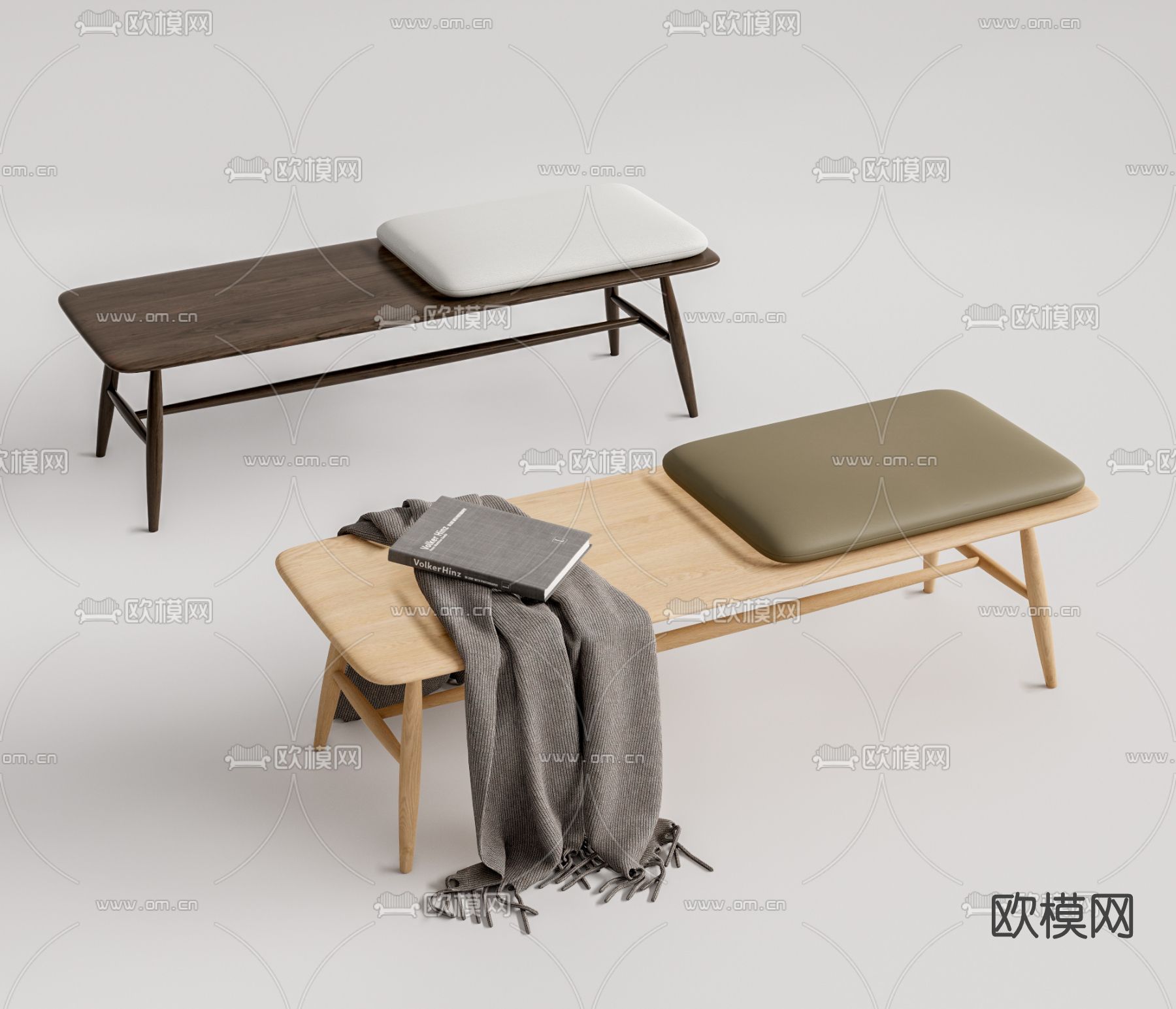 现代床尾凳脚踏su模型下载（渲染图1）