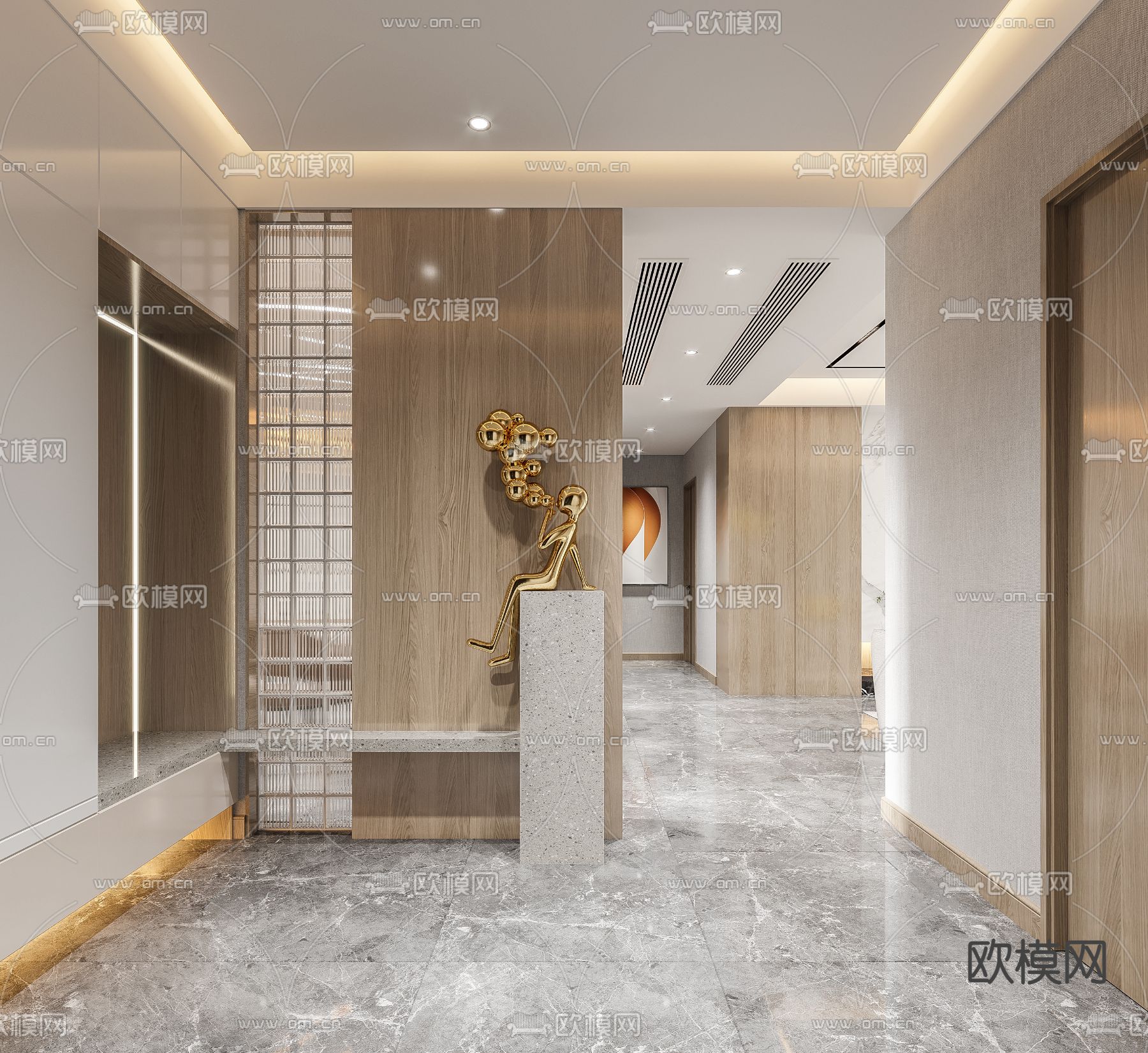 现代轻奢客厅餐厅3d模型