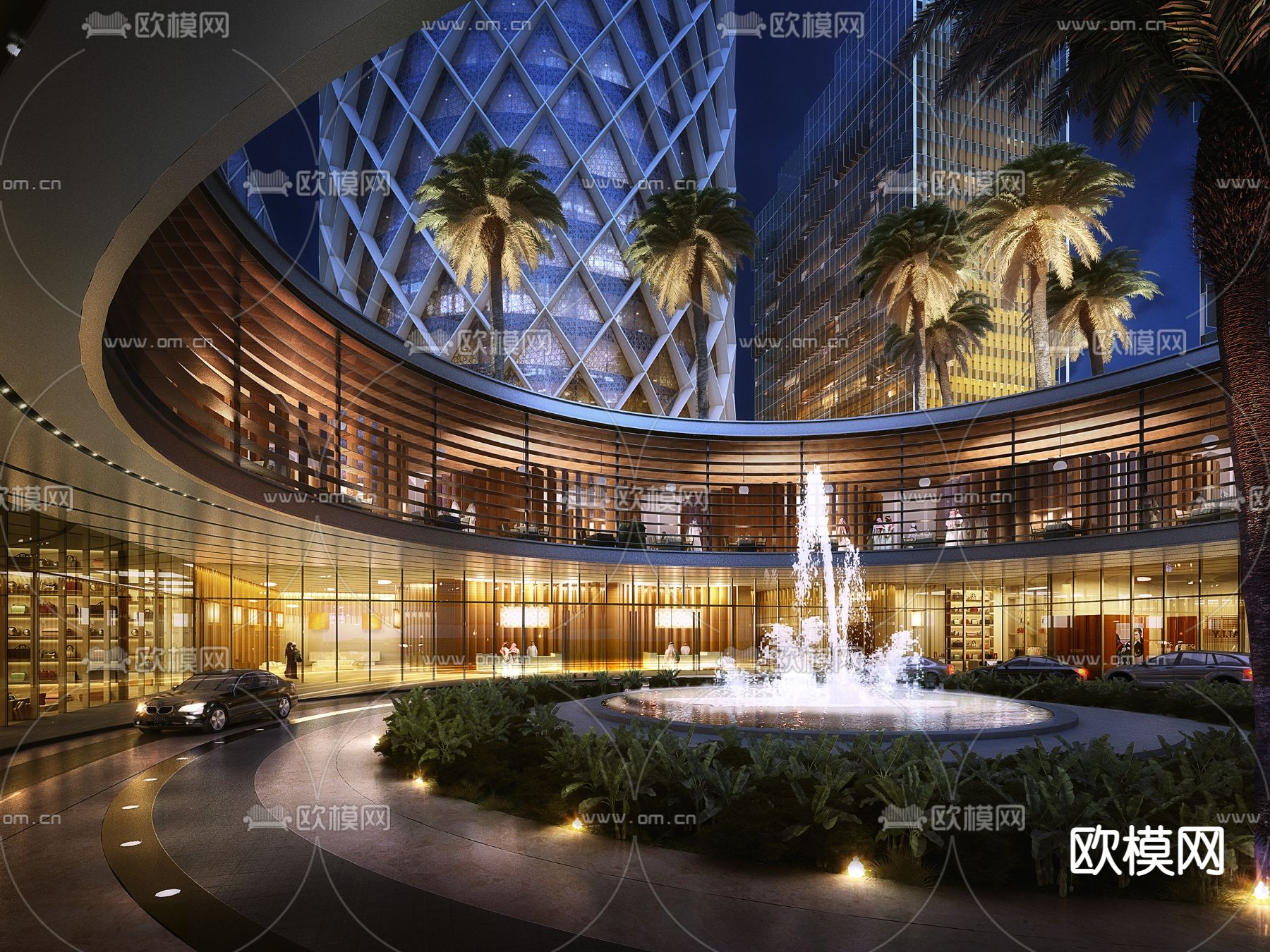 现代商场夜景建筑外观3d模型