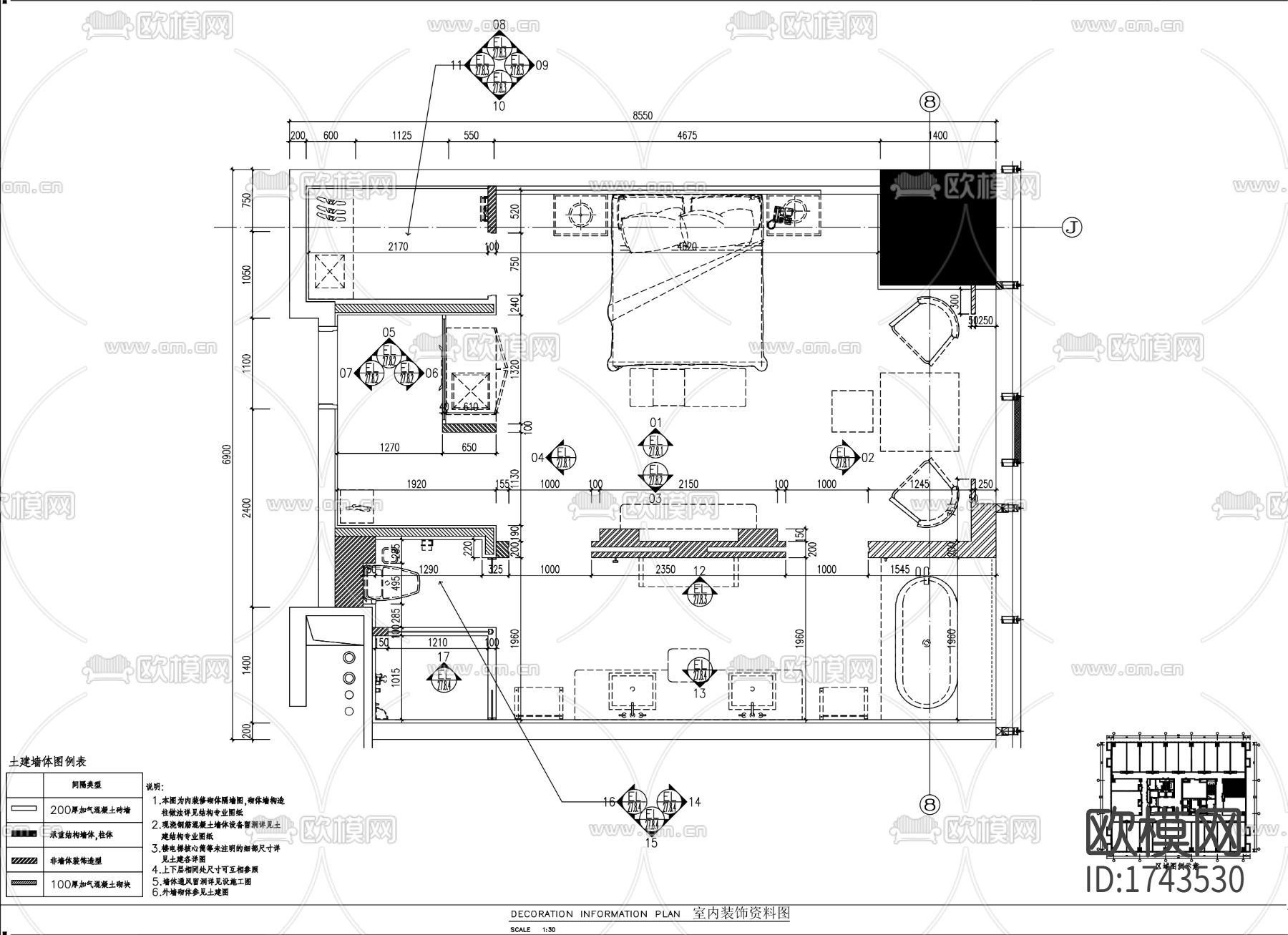 酒店客房cad施工图下载（渲染图3）