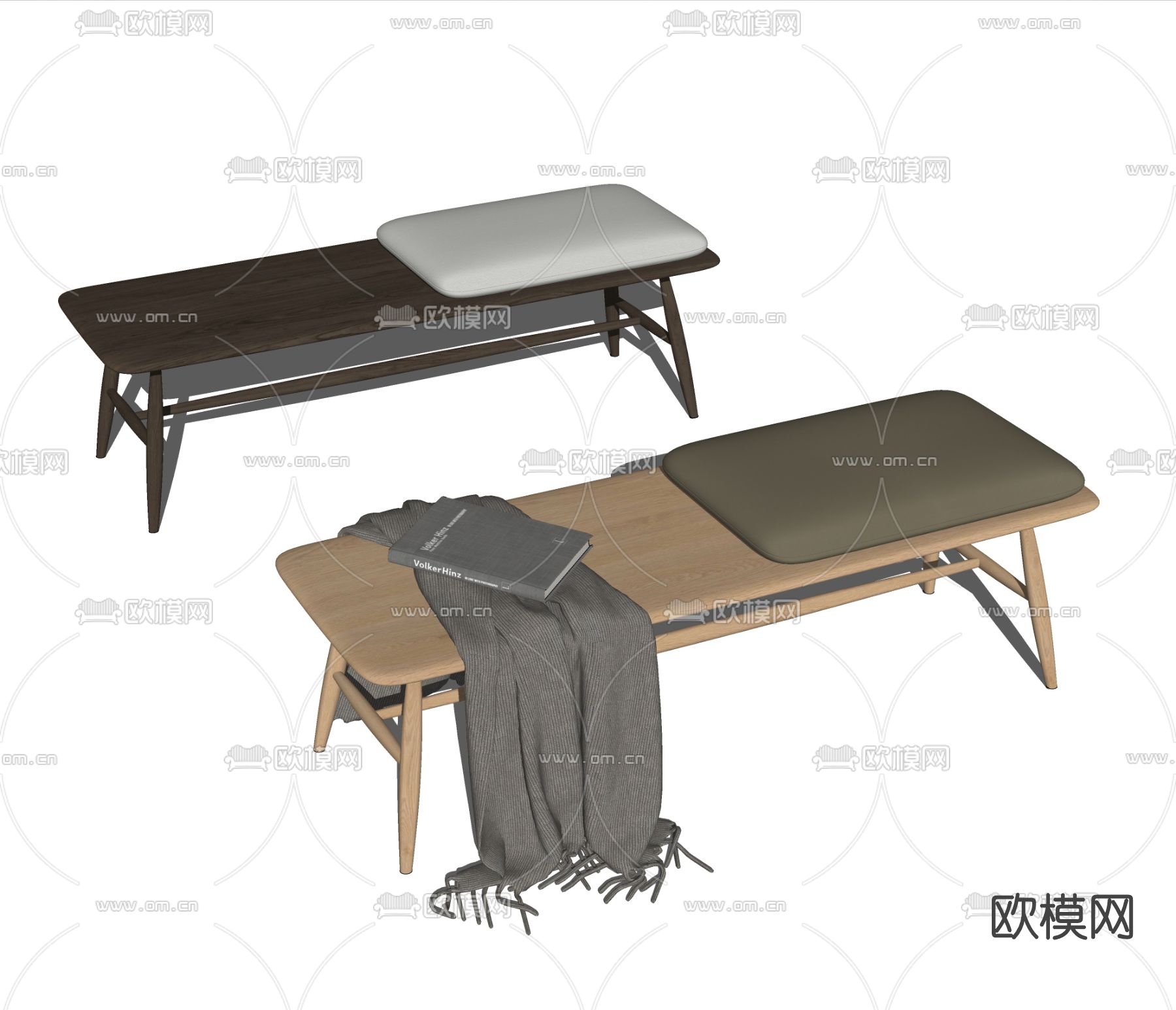 现代床尾凳脚踏su模型下载（渲染图2）