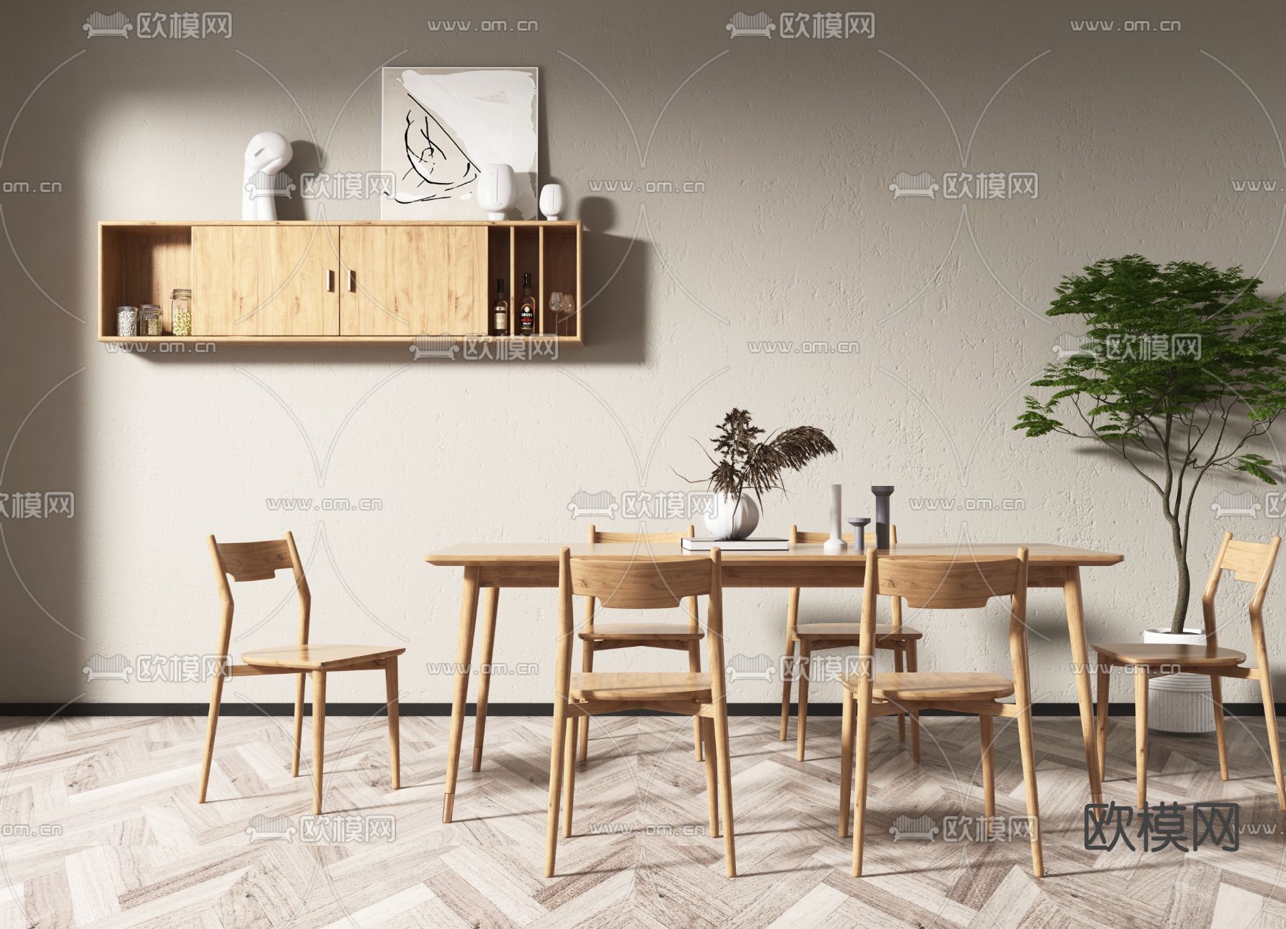北欧实木餐桌椅3d模型
