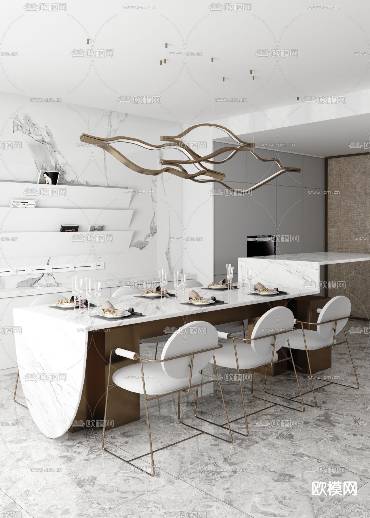 孙文设计 现代轻奢餐厅3d模型下载