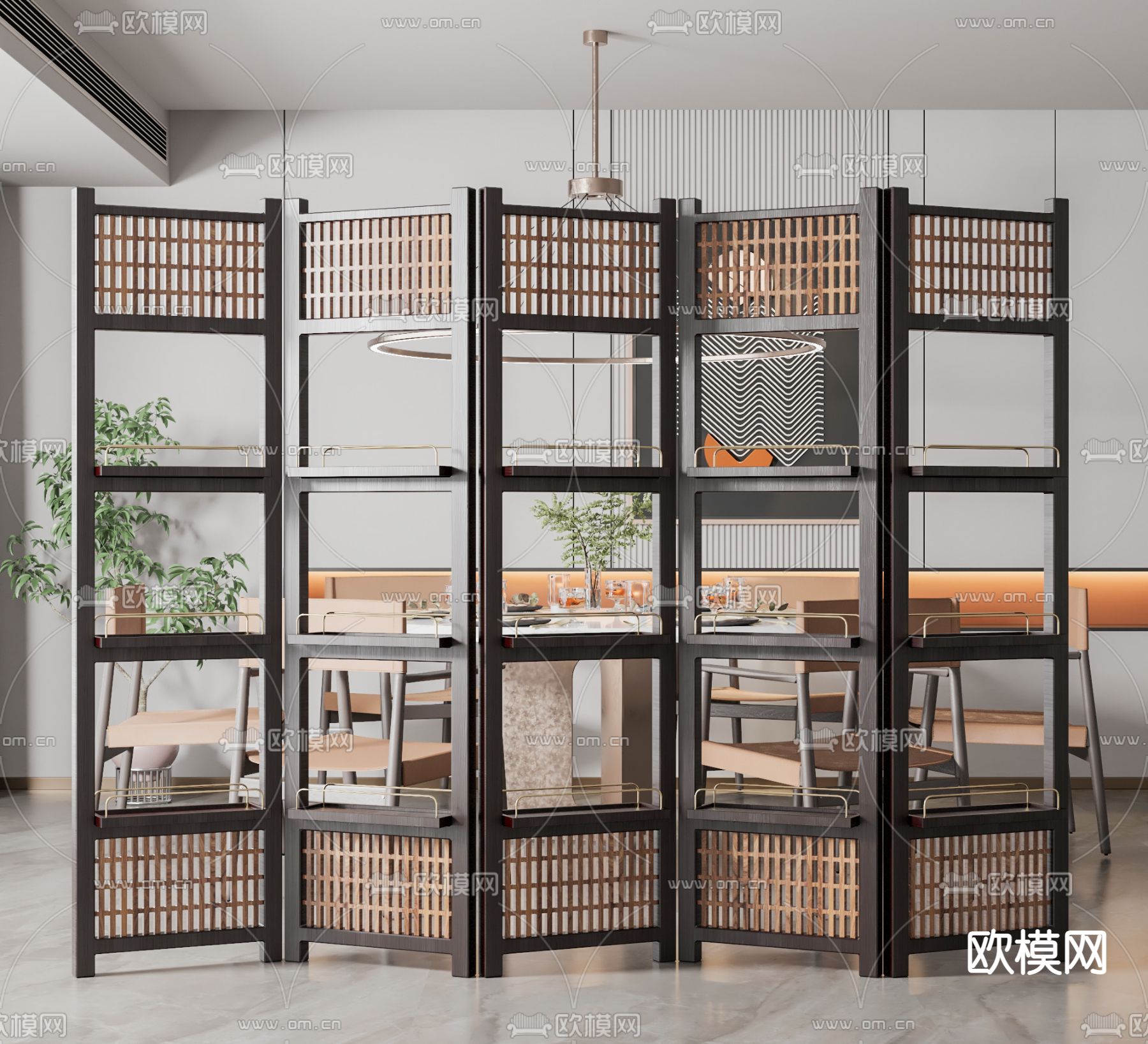 新中式置物架屏风隔断3d模型下载
