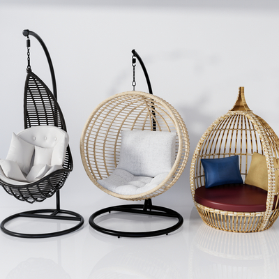  北欧藤编吊椅秋千椅su模型 