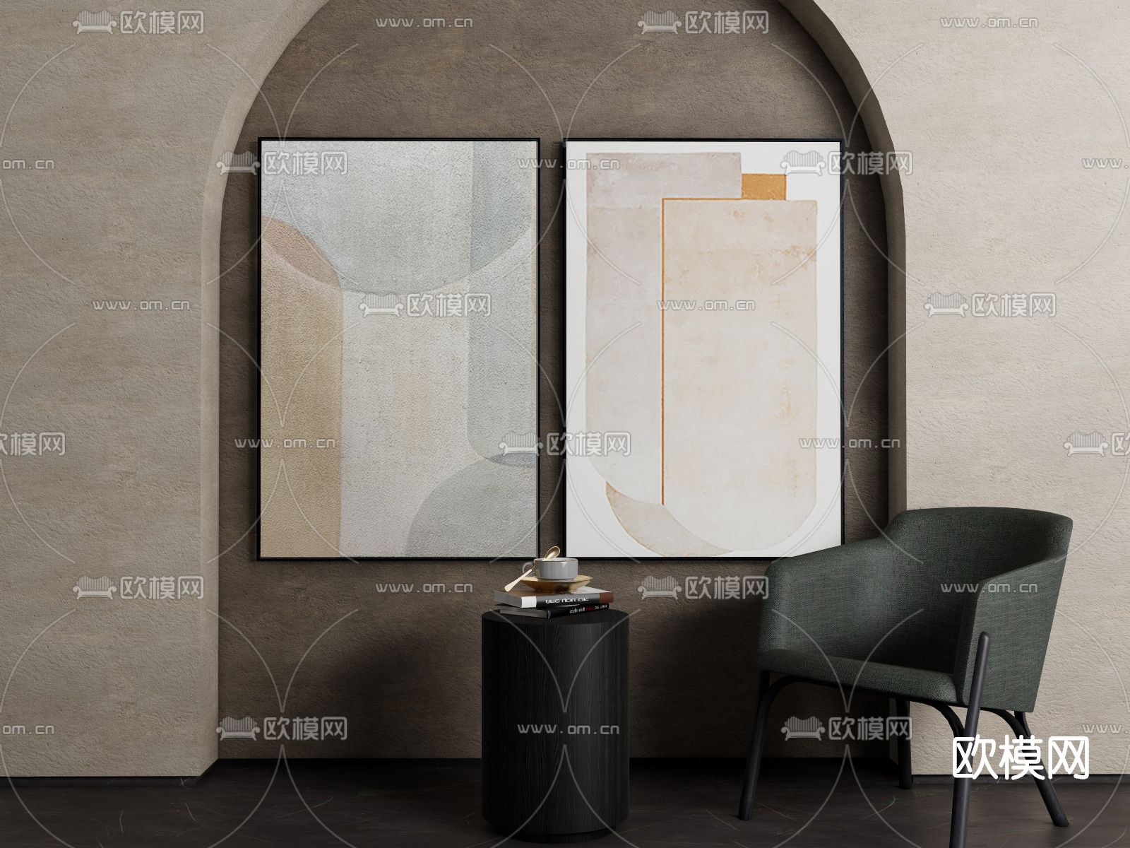 侘寂装饰画su模型下载（渲染图1）