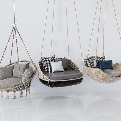  北欧藤编吊椅秋千椅su模型 