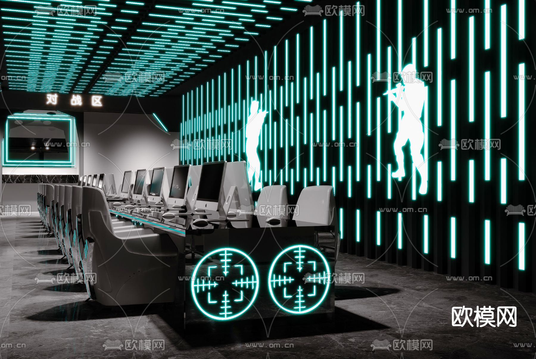 现代网咖网吧3d模型下载（渲染图2）