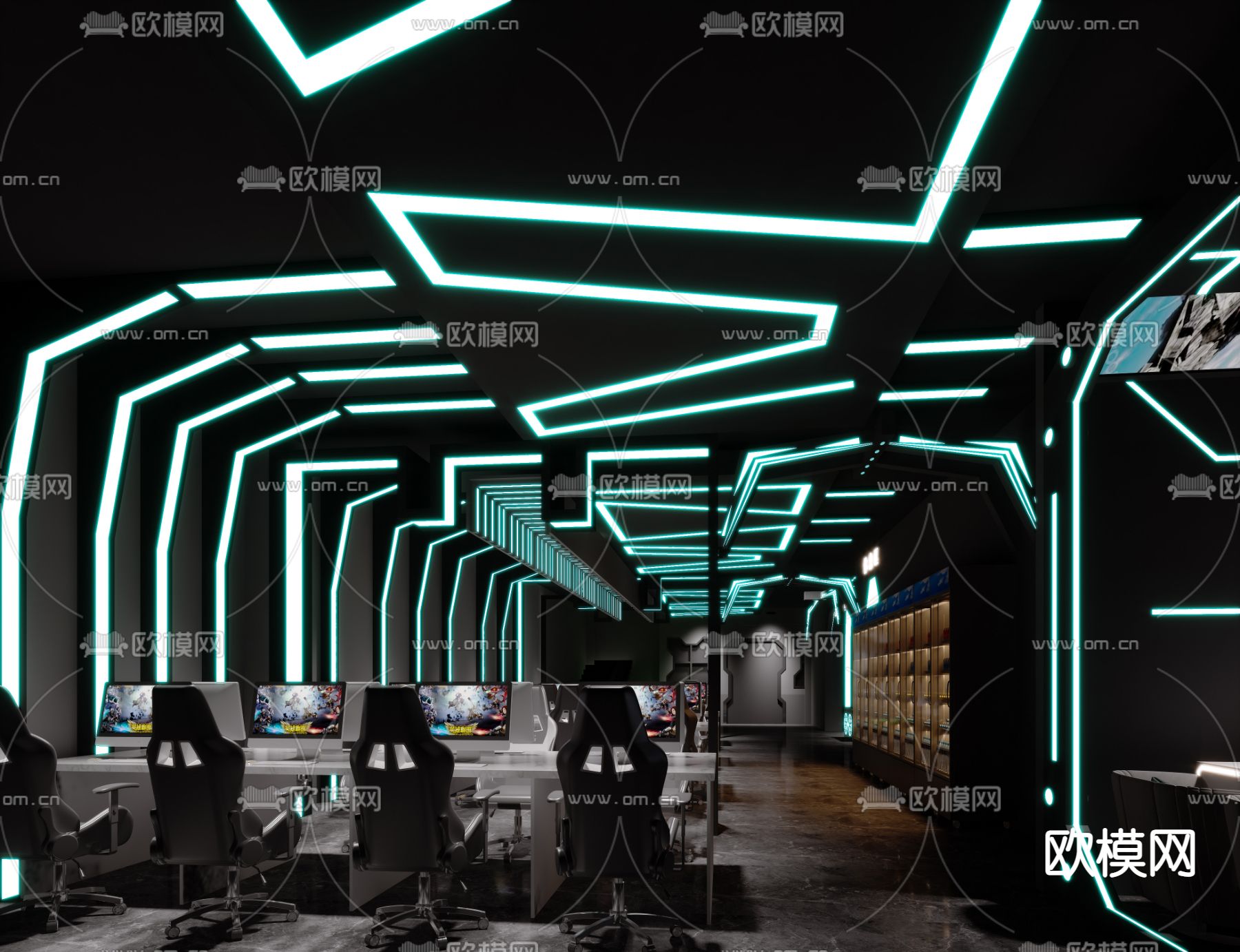 现代网咖网吧3d模型下载（渲染图1）