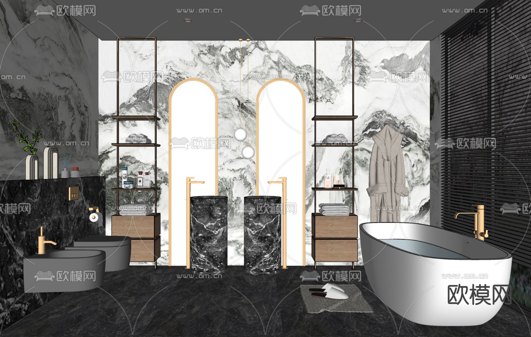 现代酒店卫生间su模型下载（渲染图2）