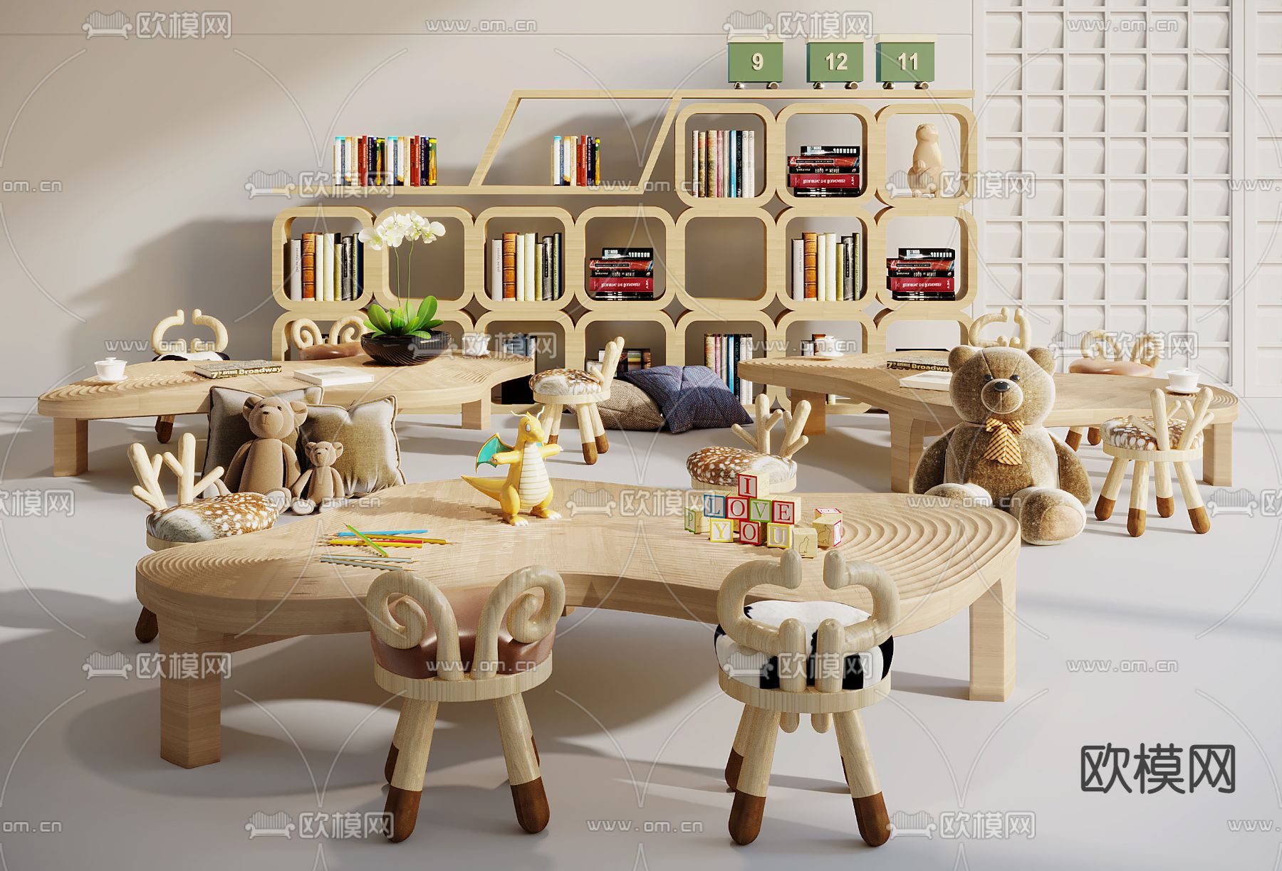 现代儿童桌椅3d模型下载