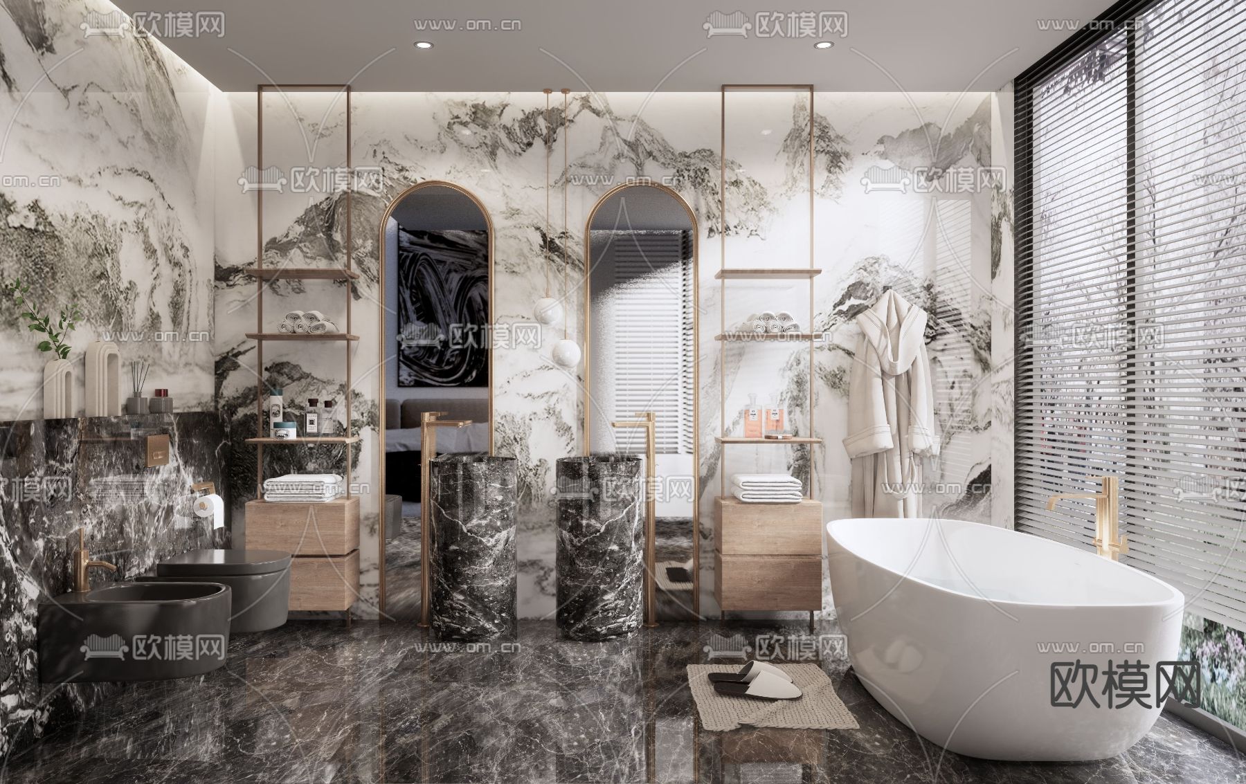 现代酒店卫生间su模型下载（渲染图1）