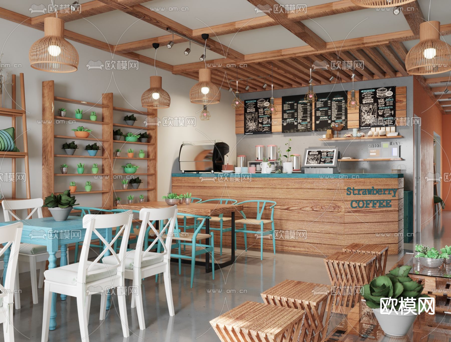 北欧咖啡厅3d模型下载（渲染图1）