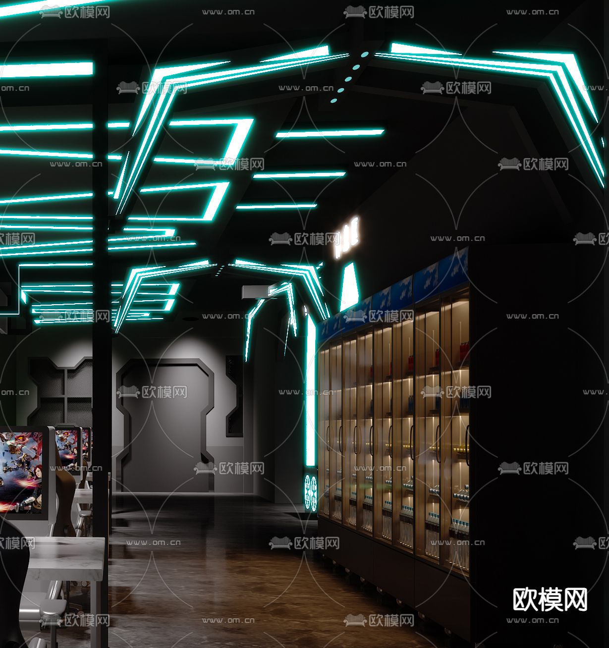 现代网咖网吧3d模型下载（渲染图3）