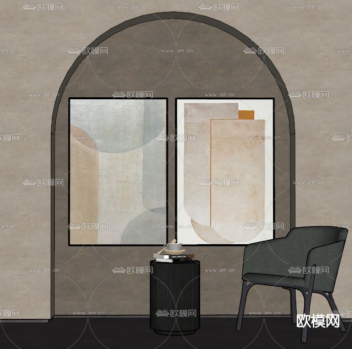 侘寂装饰画su模型下载（渲染图2）