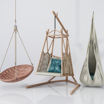  北欧藤编吊椅秋千椅su模型 