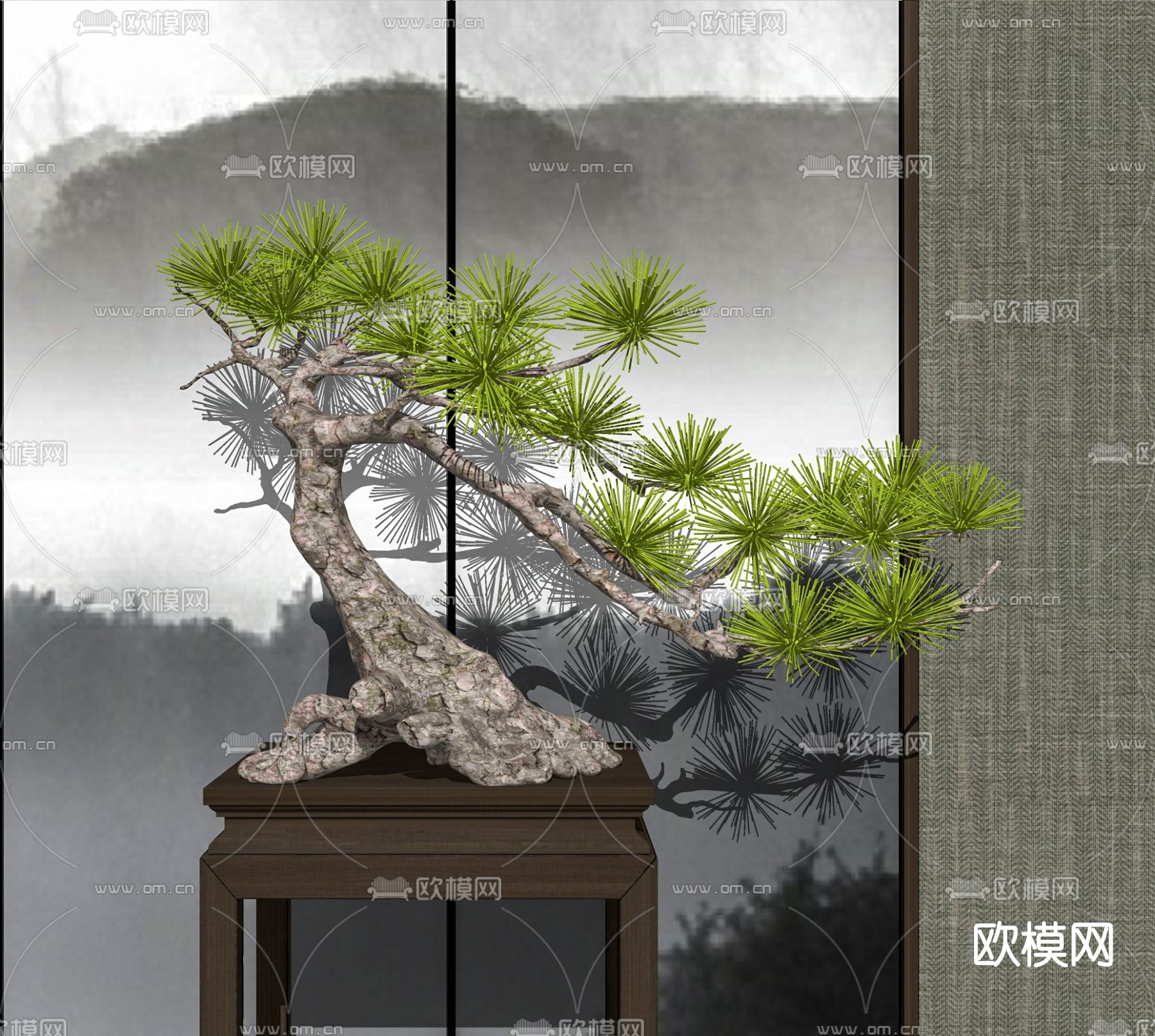 新中式绿植盆栽su模型