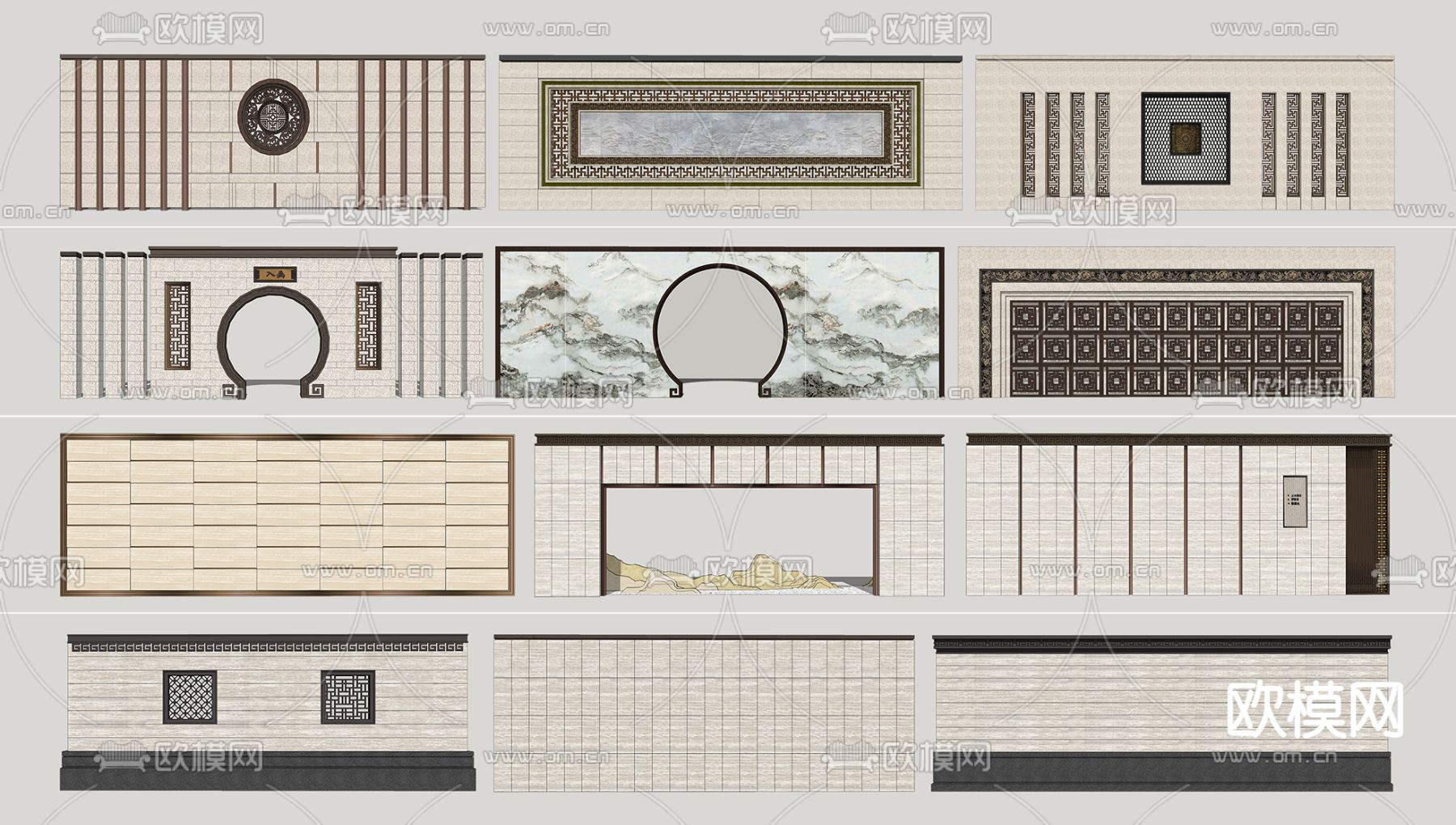 新中式围墙景墙su模型
