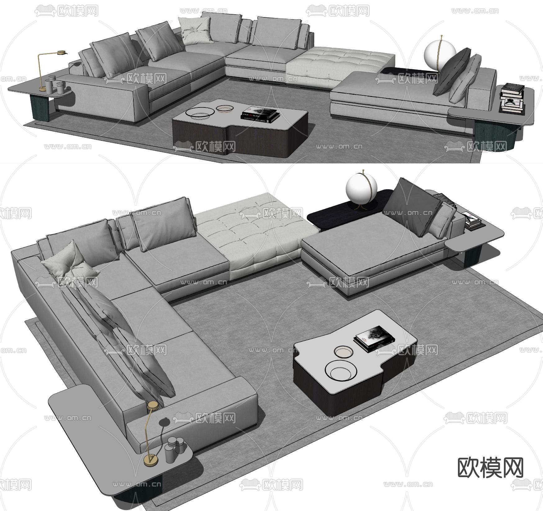 现代布艺沙发组合su模型