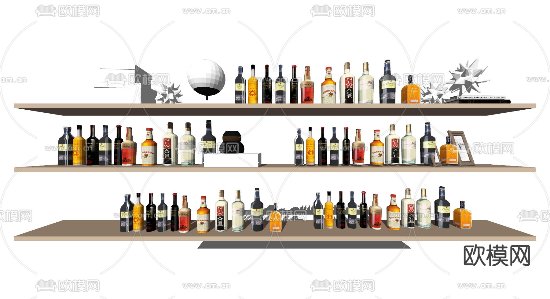 现代酒瓶酒具酒杯置物架su模型下载