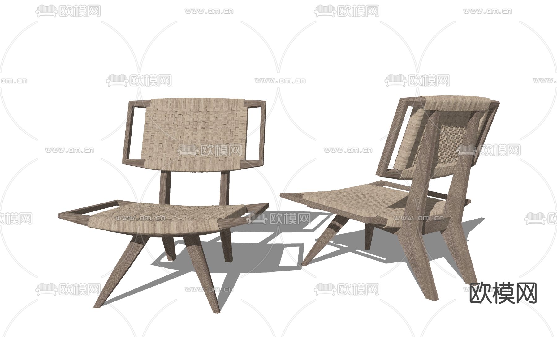 侘寂藤编休闲椅su模型下载（渲染图2）