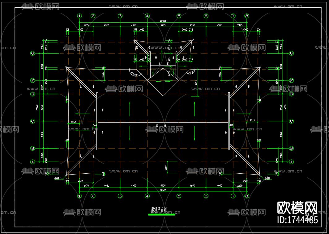 古寺建筑cad施工图下载（渲染图4）