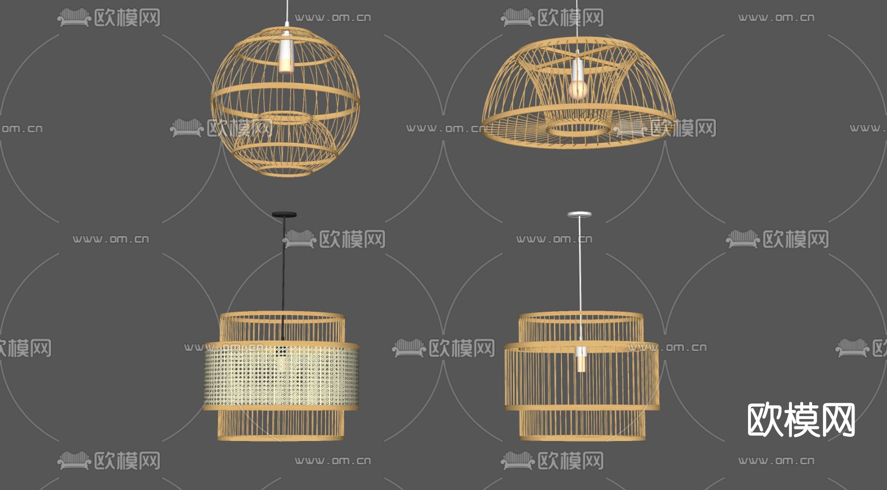 新中式藤编吊灯su模型下载（渲染图2）