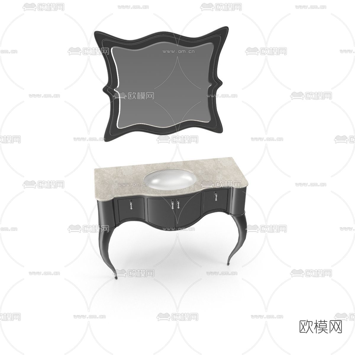 美式洗手台浴室柜免费3d模型