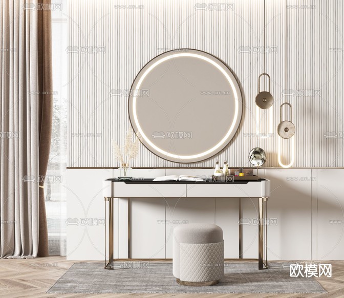 现代轻奢梳妆台3d模型下载