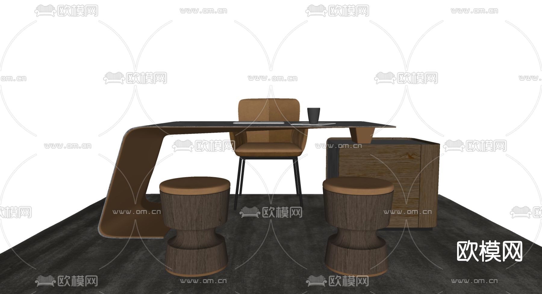 北欧办公桌椅su模型下载（渲染图2）