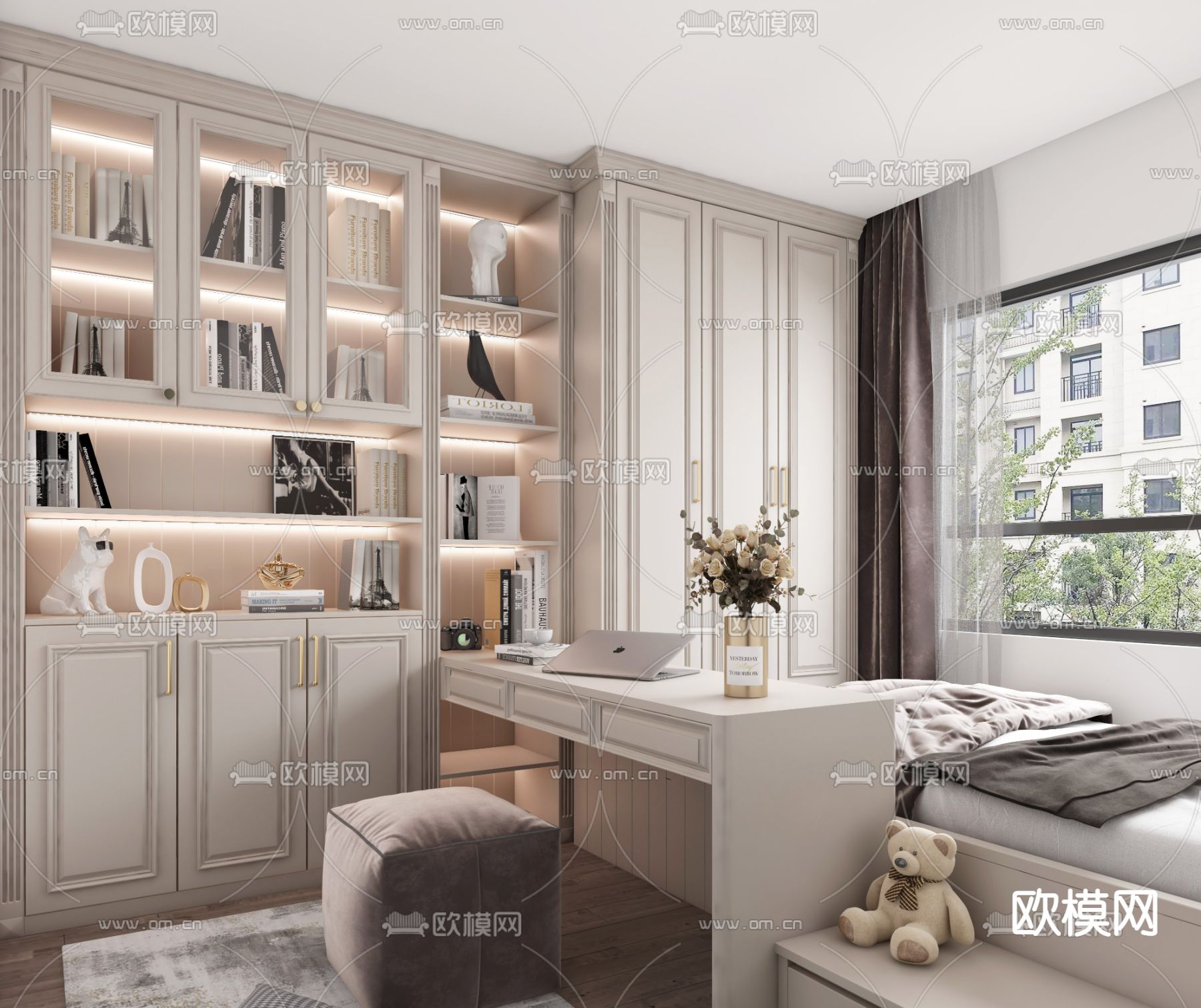 简欧榻榻米卧室3d模型下载（渲染图2）