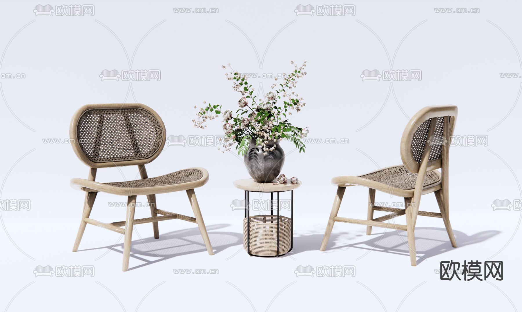 侘寂藤编休闲椅su模型下载（渲染图1）