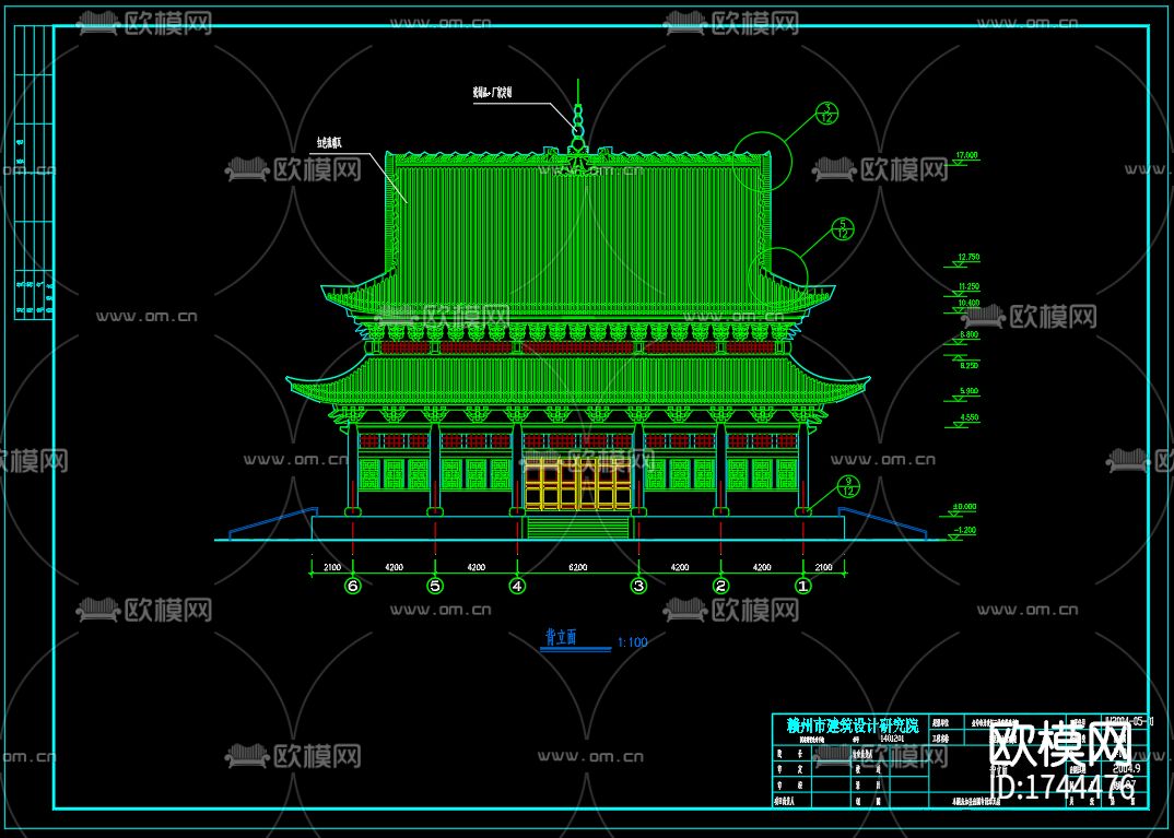 古殿建筑cad施工图下载（渲染图8）