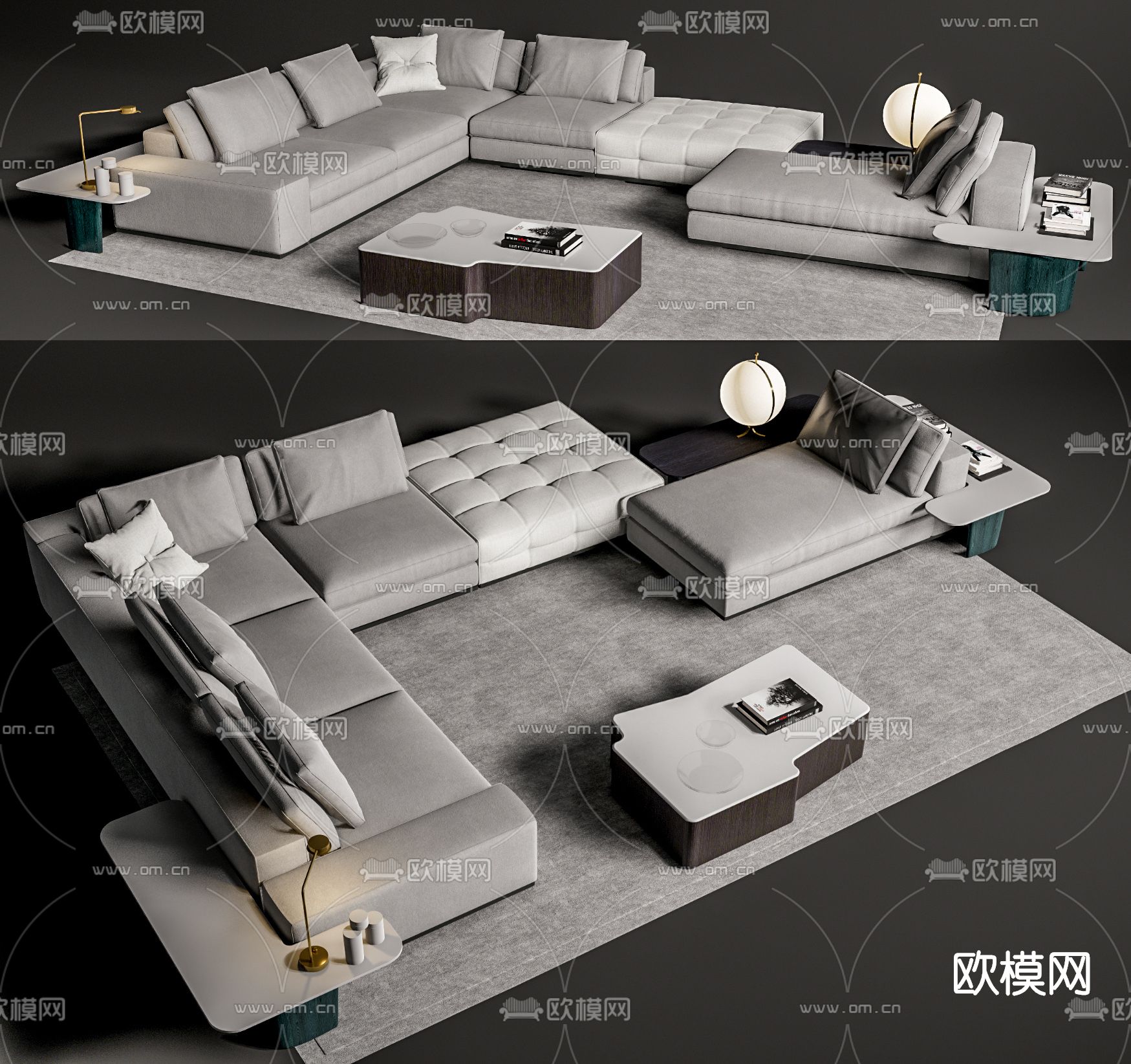 现代布艺沙发组合su模型