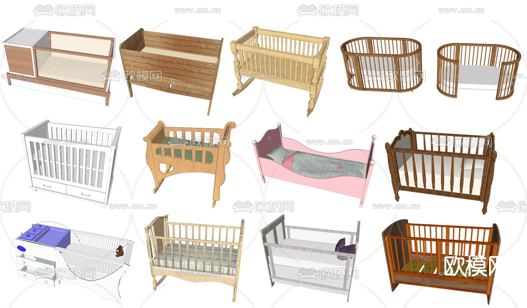 现代婴儿床su模型下载
