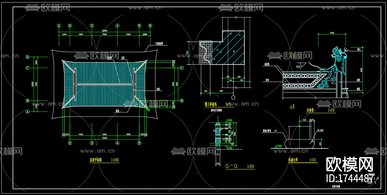 古殿建筑cad施工图下载（渲染图2）