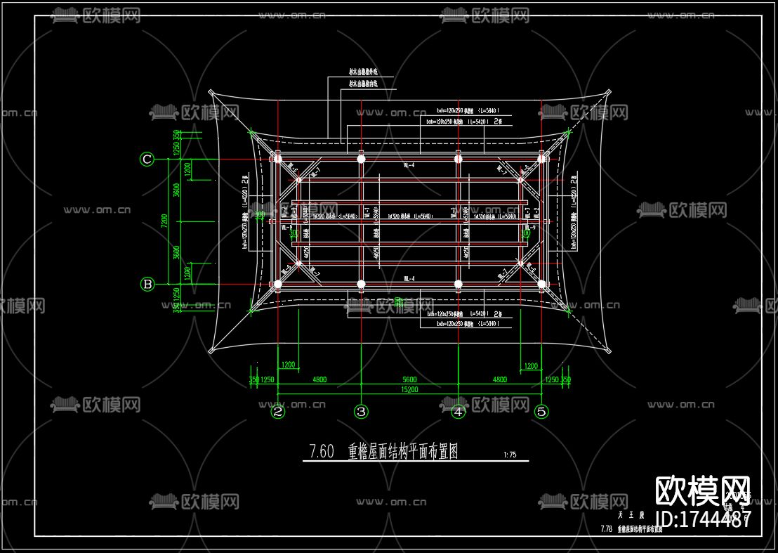 古殿建筑cad施工图下载（渲染图5）