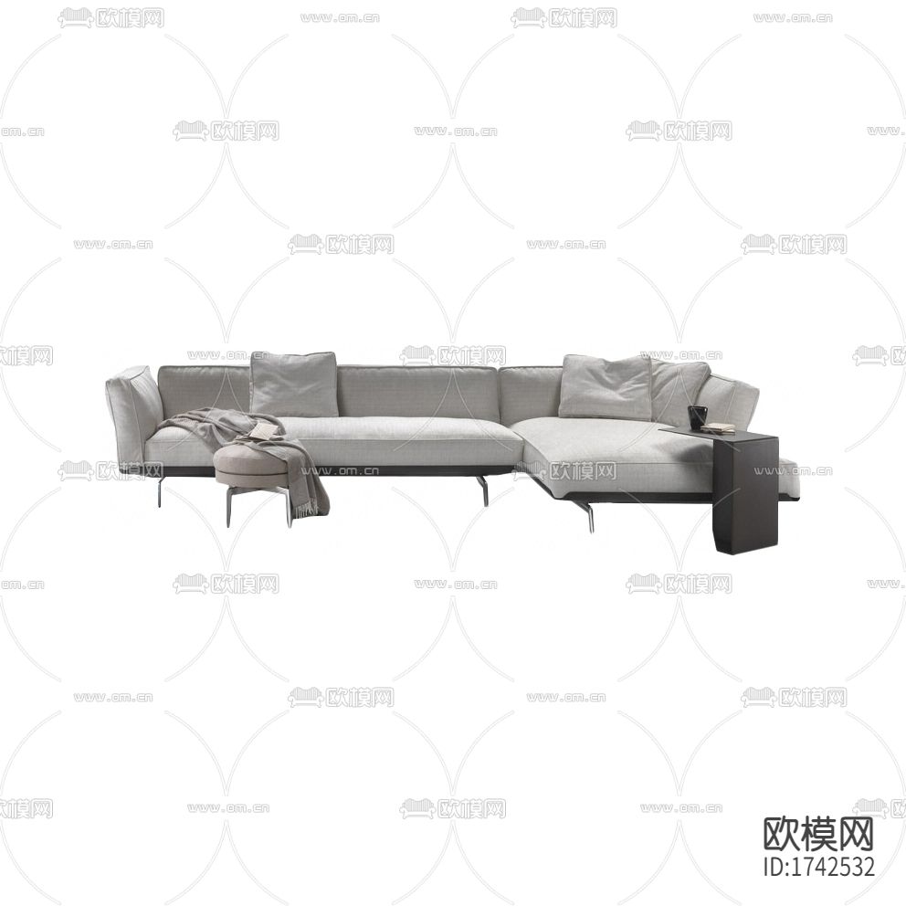现代简约灰色布艺转角多人功能沙发