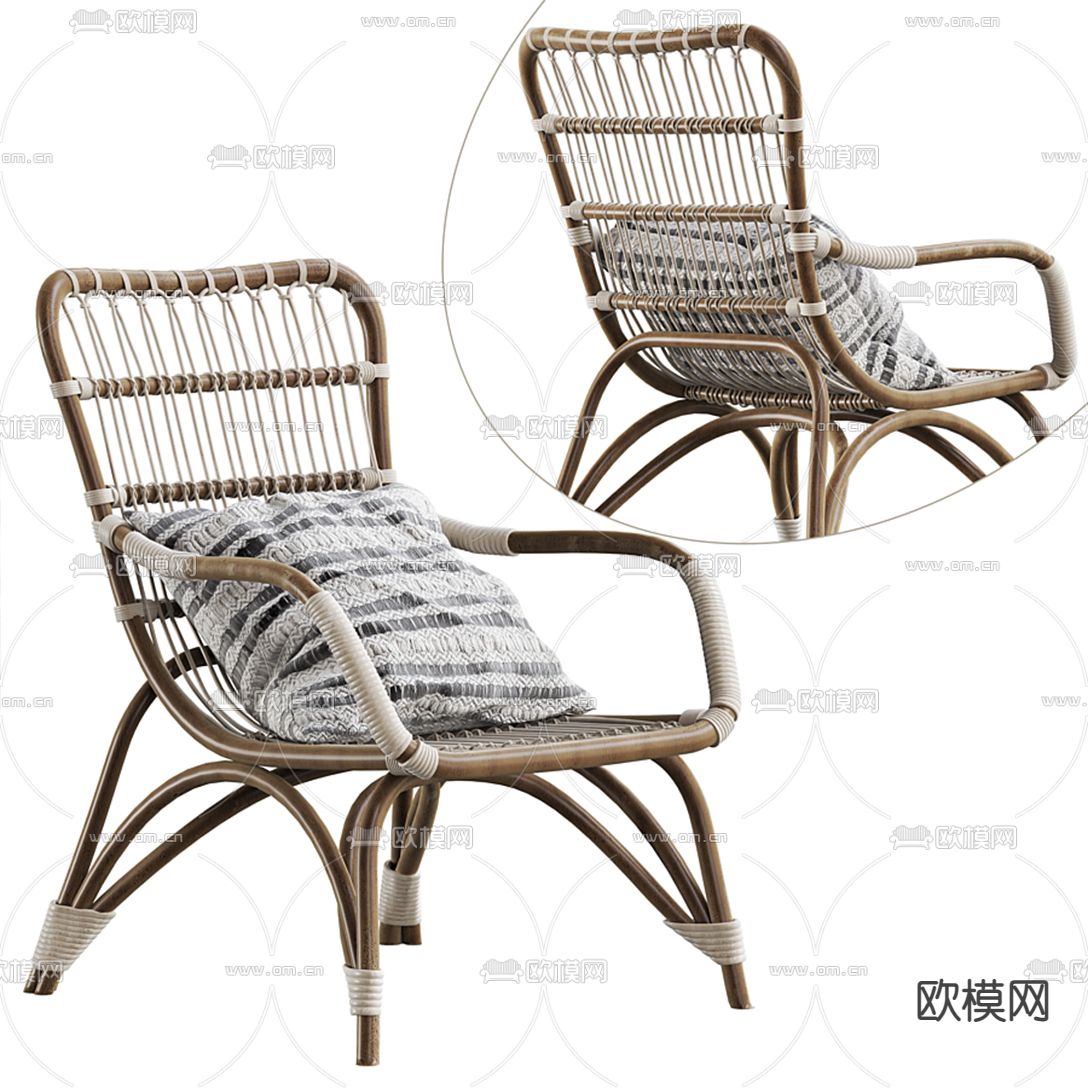 北欧户外编藤休闲椅3d模型下载（渲染图2）