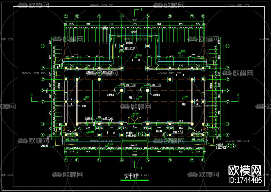 古寺建筑cad施工图下载（渲染图6）