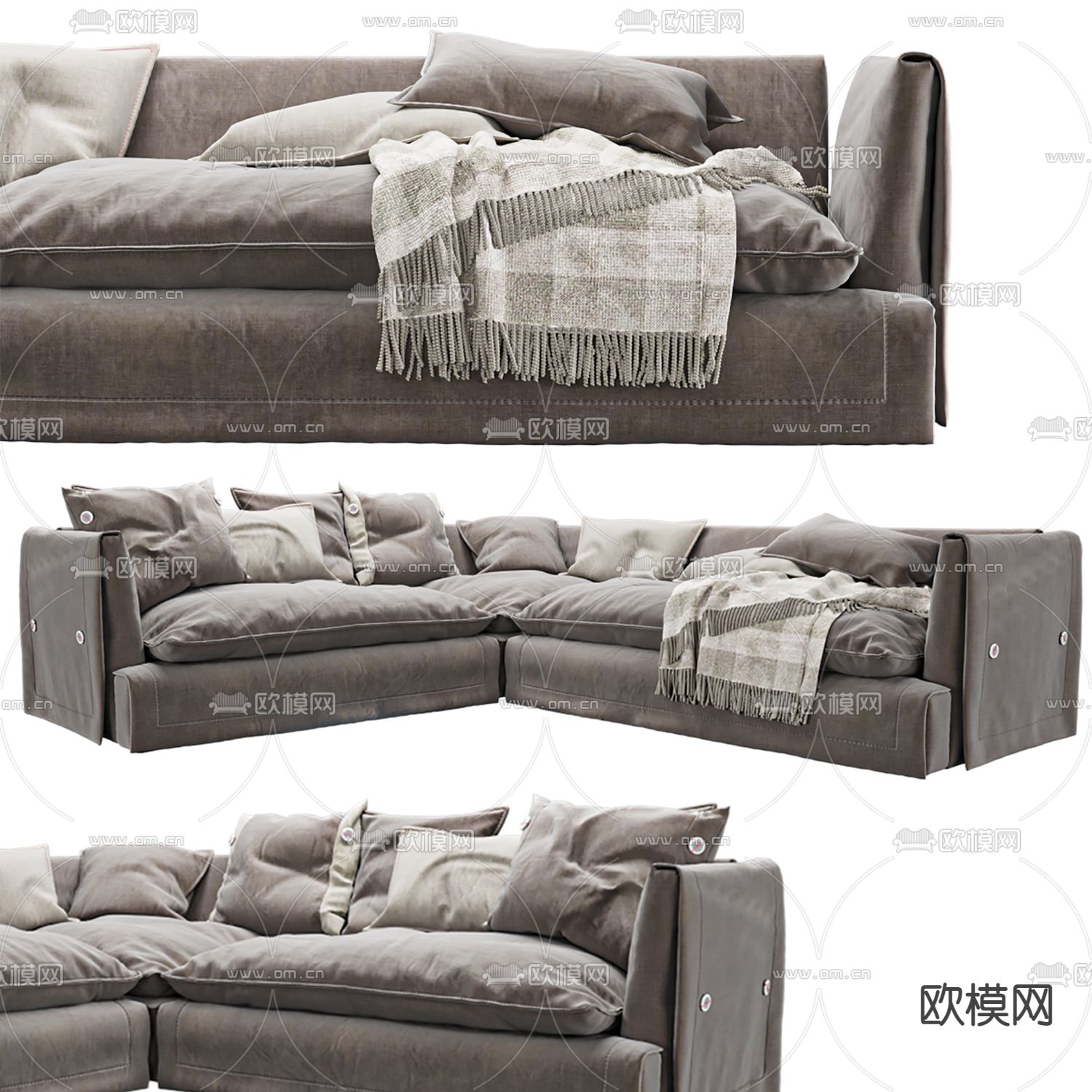 现代布艺转角沙发3d模型