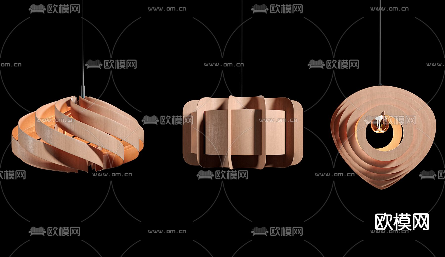 现代实木吊灯3d模型下载（渲染图2）