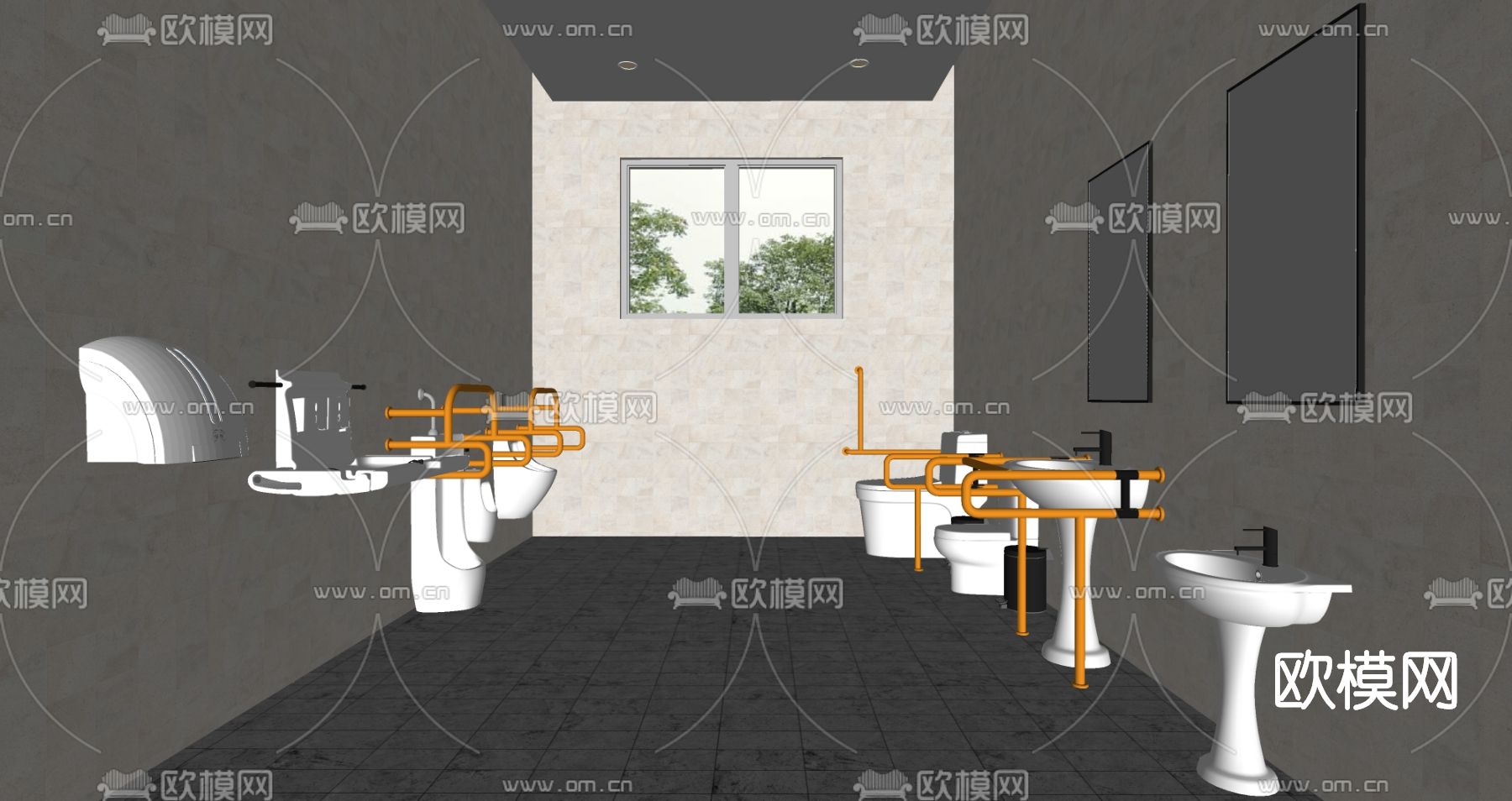 现代无障碍公共卫生间su模型下载（渲染图2）