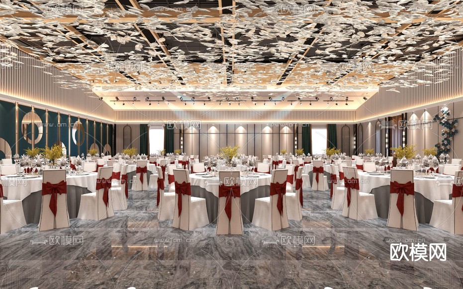 现代酒店宴会厅3d模型下载(渲染图3)